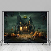 Aperturee Aperturee Witch’s Cottage Halloween Photography Backdrop Spooky House with Jack O’ Lanterns Haunted Forest Night Scenery